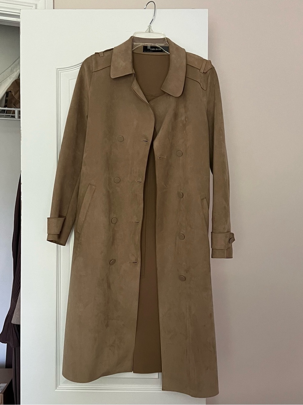 Zara faux Suede Trench Coat in Taupe